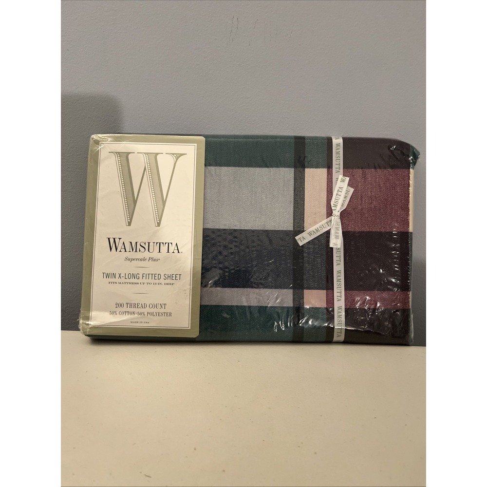 Wamsutta Supercale Plus X-Long Twin Fitted Sheet Tyler Plaid Hunter Cotton Poly